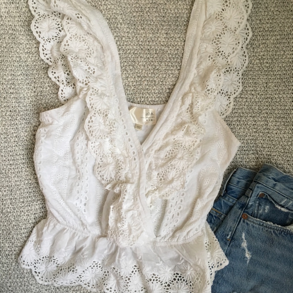 J.O.A. V Neck Eyelet Top - Picture 3 of 4